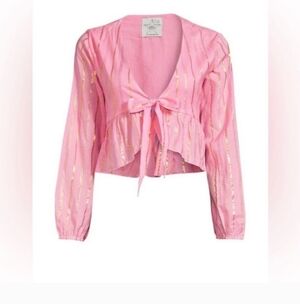 AREA STARS St. Tropez Long sleeve tie front Crop Top In Pink/gold. Size Small